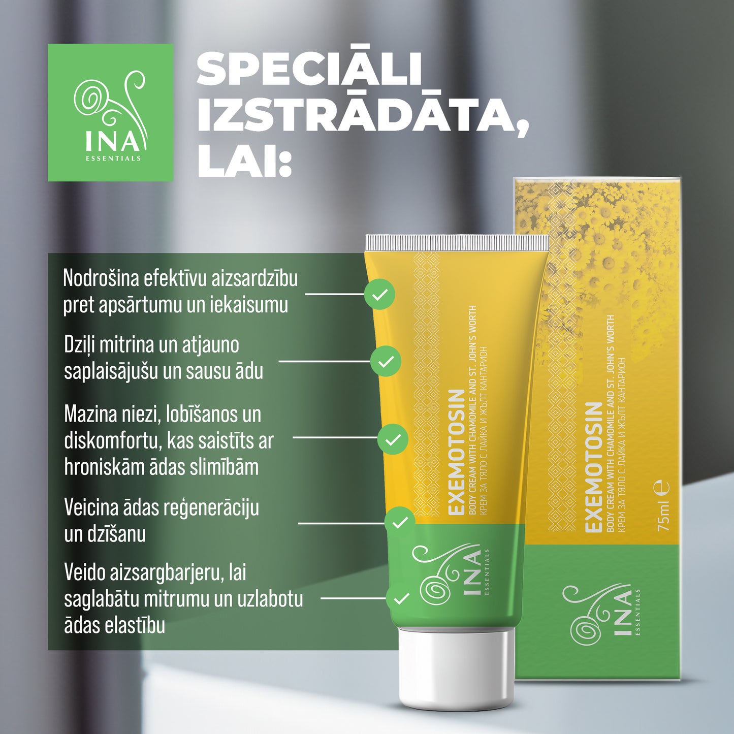 Krēms psoriāzei, ekzēmai un kairinātai ādai - ar asinszāli, kumelīti un propolisu