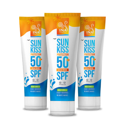 Ģimenes komplekts aizsardzībai pret sauli – 2+1 Dabīgs Sejas un Ķermeņa Saules Aizsargkrēms SPF 50+ ar Organisko Balto Egli