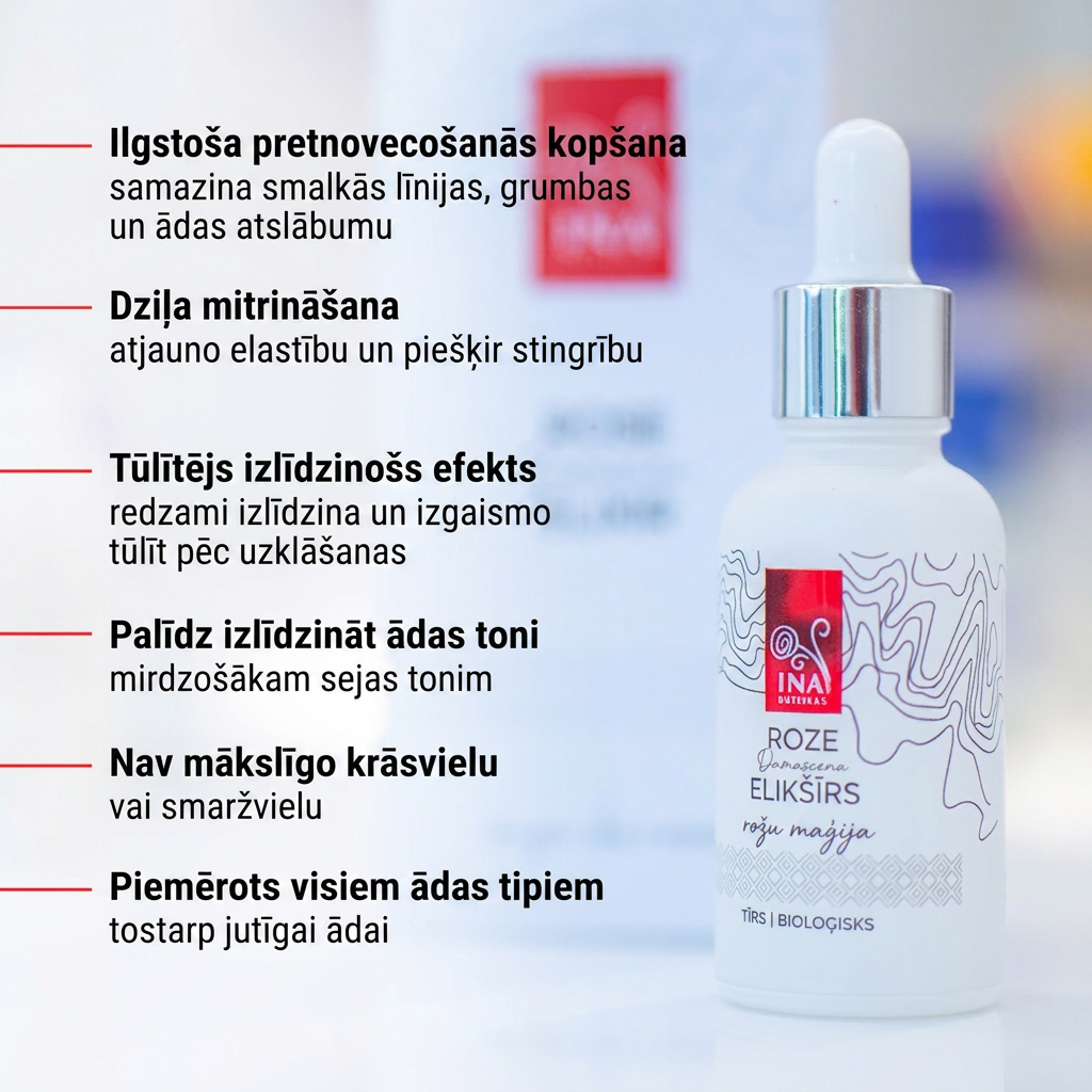 Intensīvs Pretnovecošanās Sejas Serums ar Organisko Rožu Eļļu – Rose Elixir
